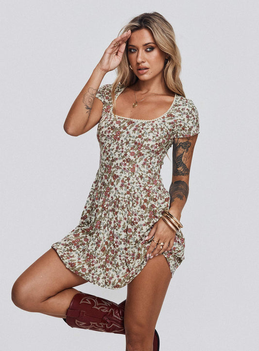 Tipani Mini Elbise Krem