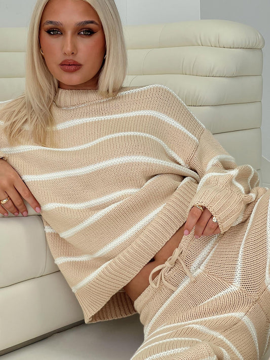 Aklını Oku Örgü Kazak Krem Şerit