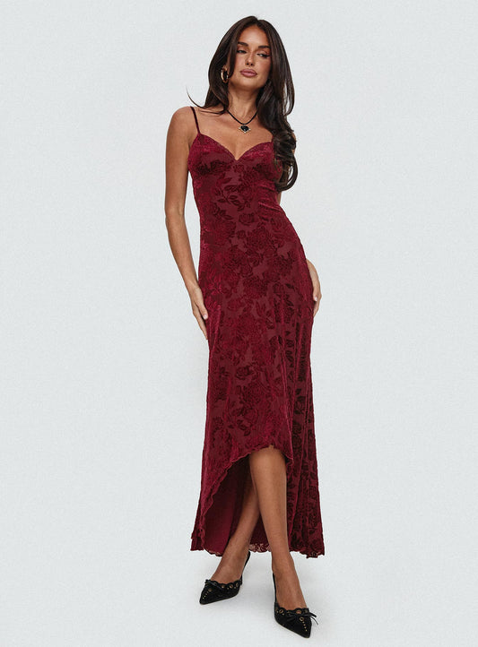 Söylentiler Slippy Burnout Maxi Elbise Bordo