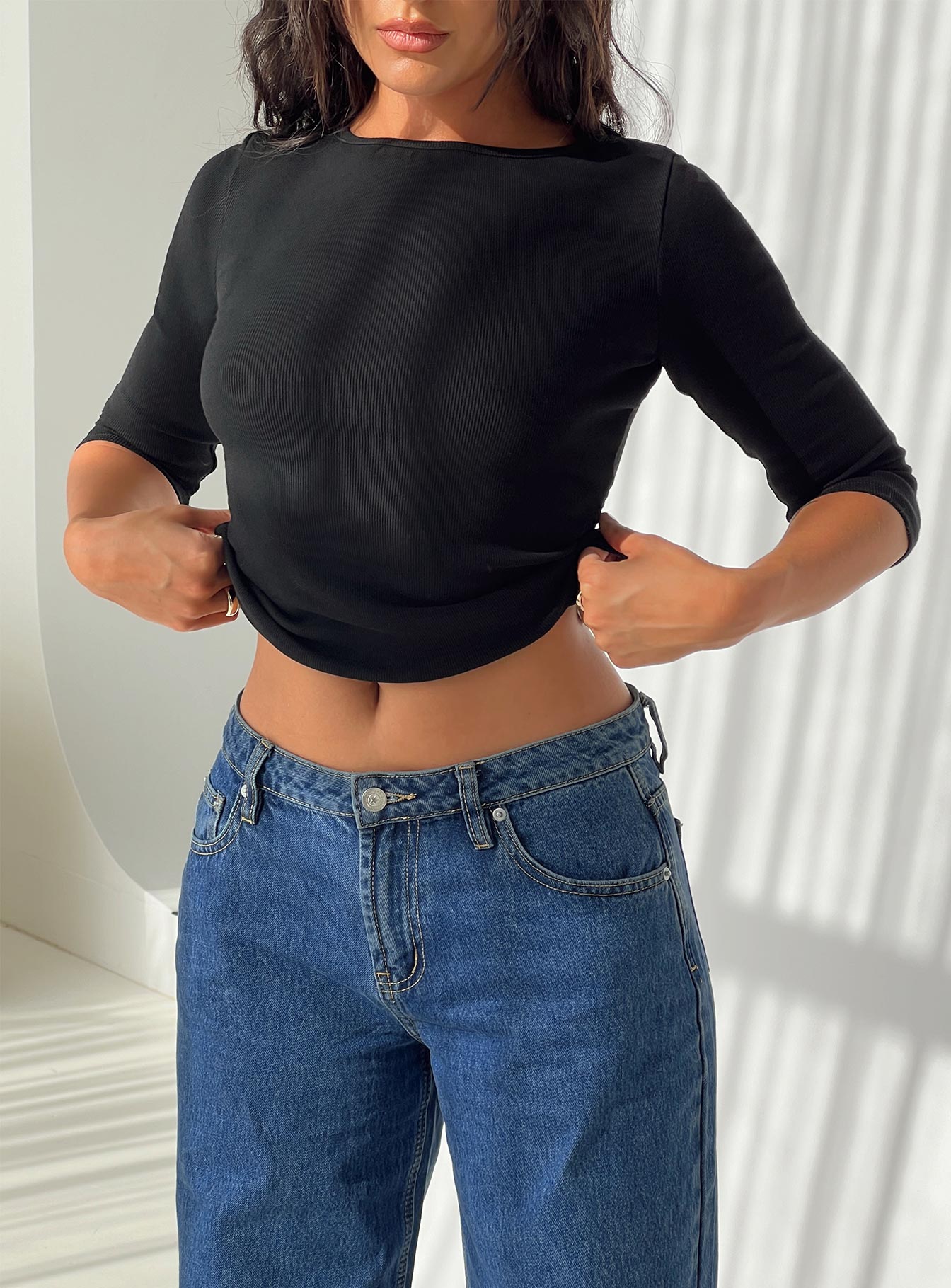 Elaia 3/4 Kol Üst Siyah