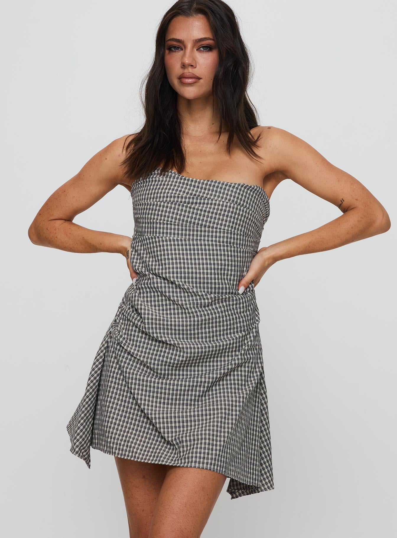 Bradwell Straplez Mini Elbise Kareli