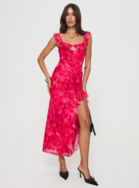 Ceri Maxi Elbise Pembe