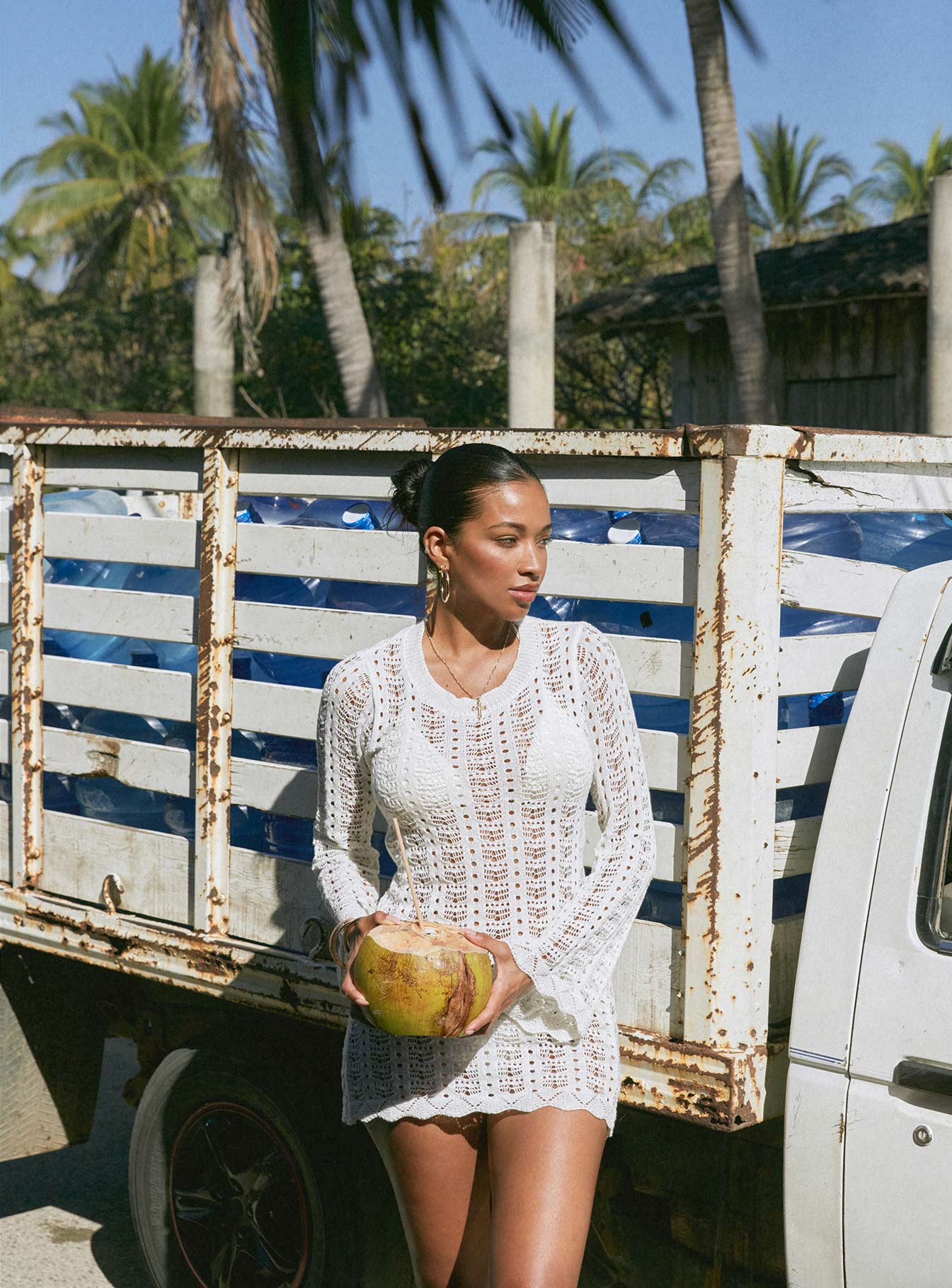 Crush Uzun Kol Mini Elbise Beyaz