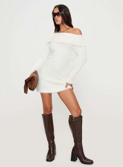 Buchen Triko Elbise Beyaz
