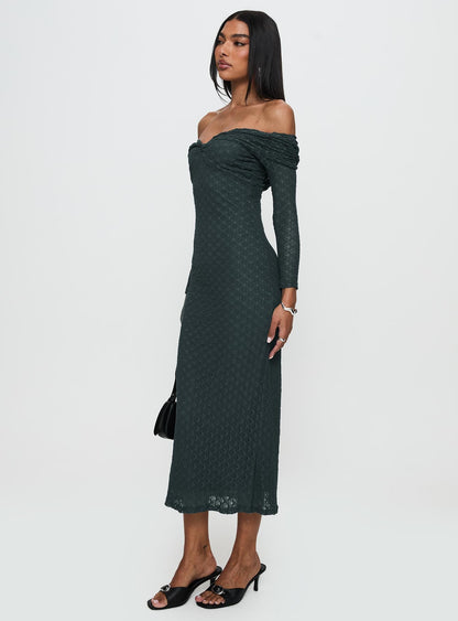 Elexis Omuzu Açık Uzun Elbise Mavi