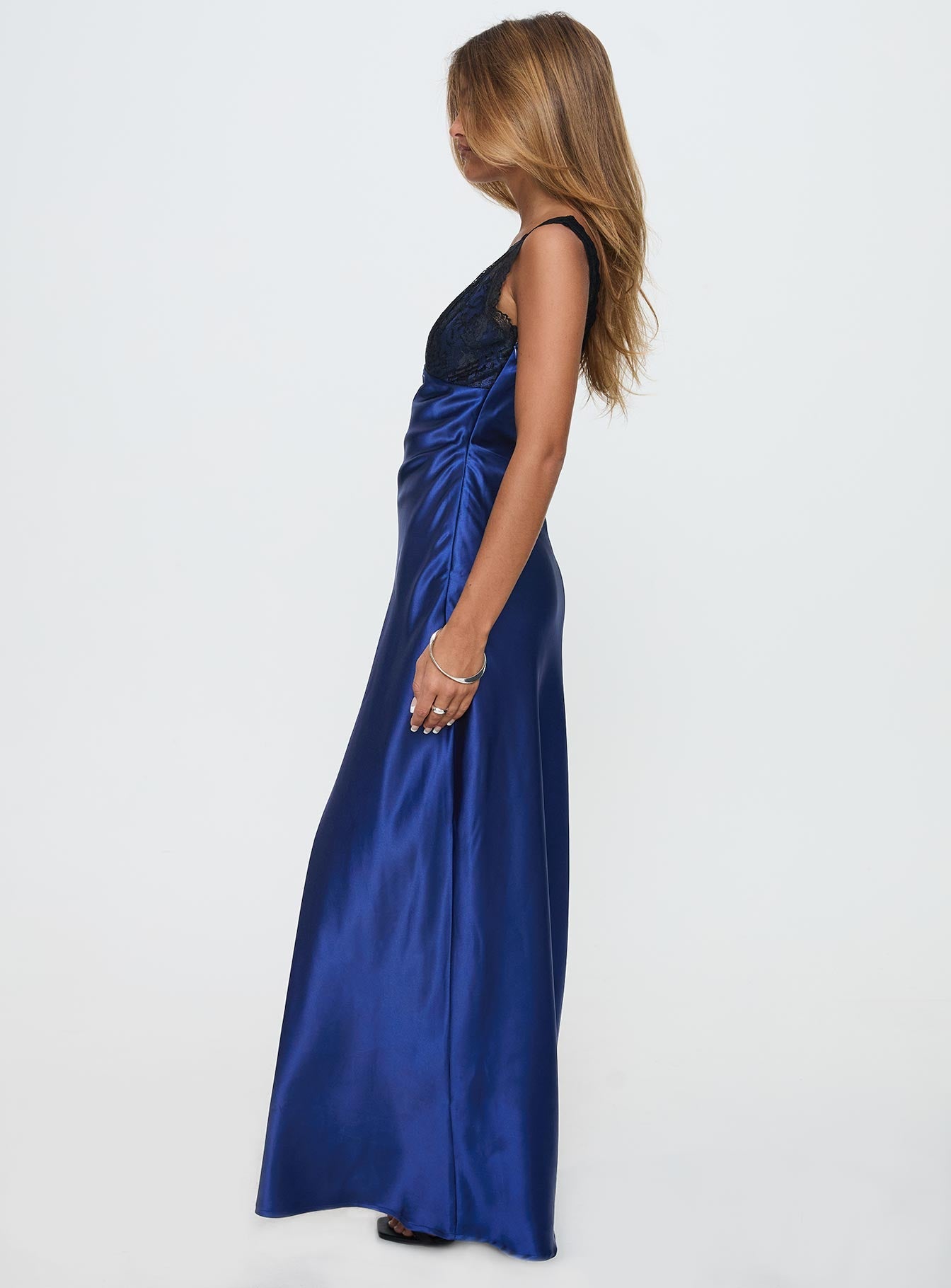 Voila Dantelli Maxi Elbise Lacivert / Siyah