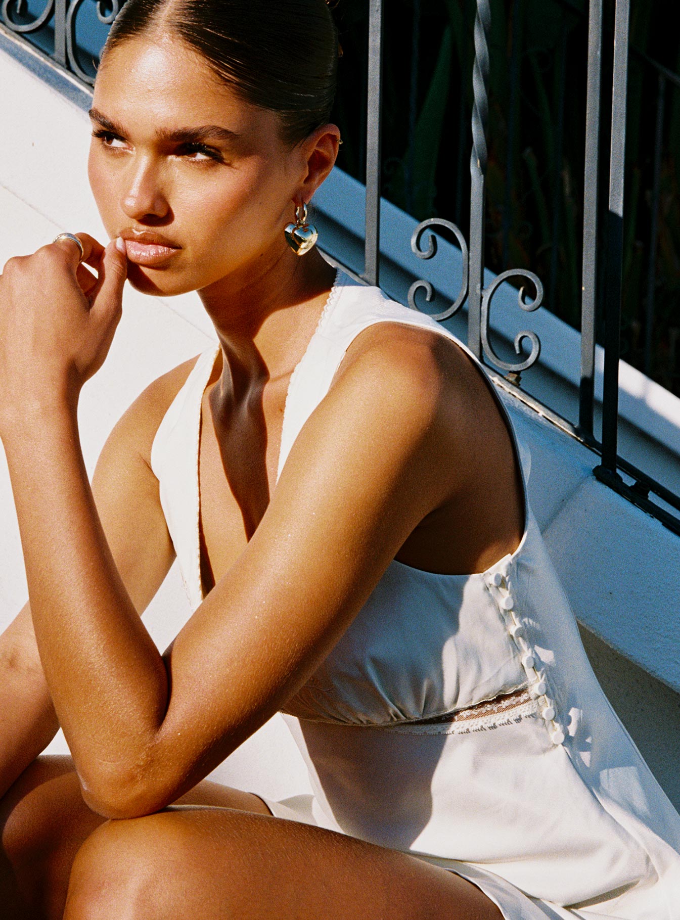 Moiselle İşlemeli Biye Mini Elbise Fildişi