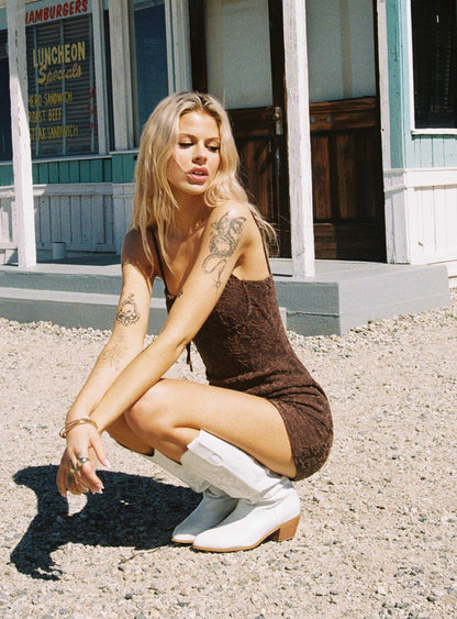 Corrino Dantelli Mini Elbise Kahve