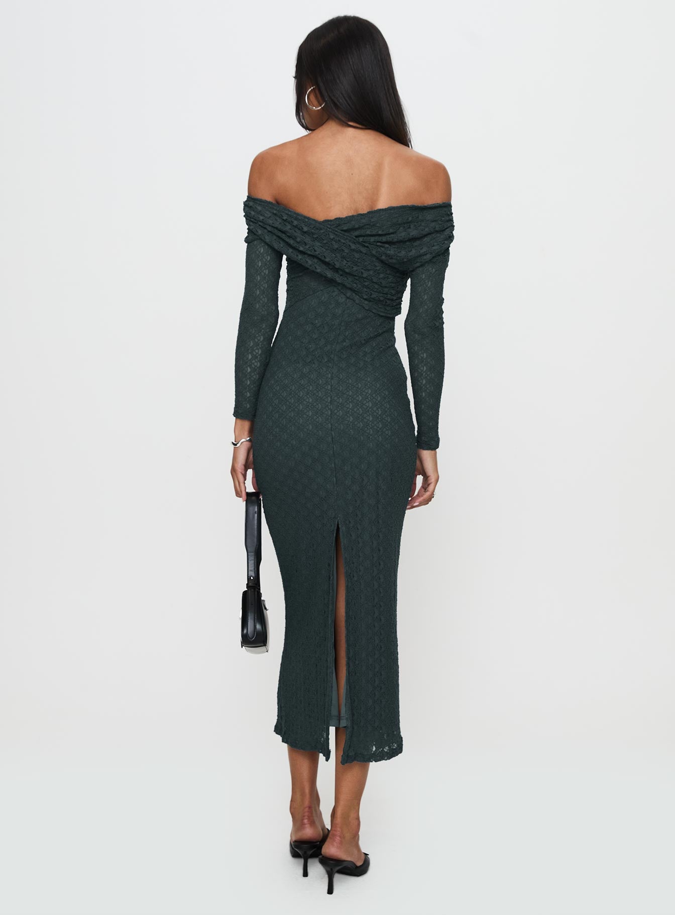 Elexis Omuzu Açık Uzun Elbise Mavi