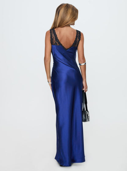 Voila Dantelli Maxi Elbise Lacivert / Siyah