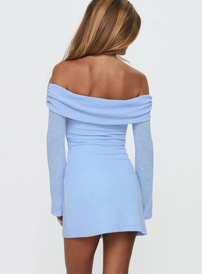 Stellaire Uzun Kollu Mini Elbise Mavi