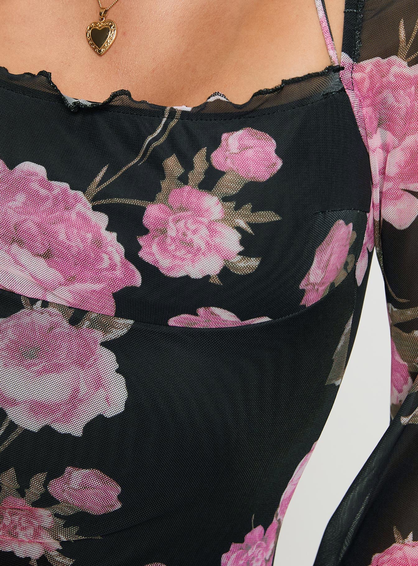 Bilbao Uzun Kollu Mini Elbise Siyah / Çiçekli