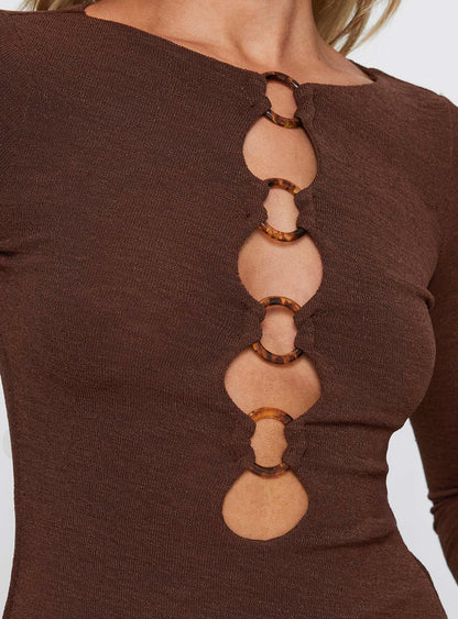 Dejonge Yüzüklü Mini Elbise Kahve