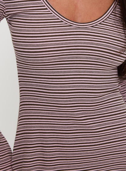 Best Interest Uzun Kollu Mini Elbise Pembe/Kahverengi