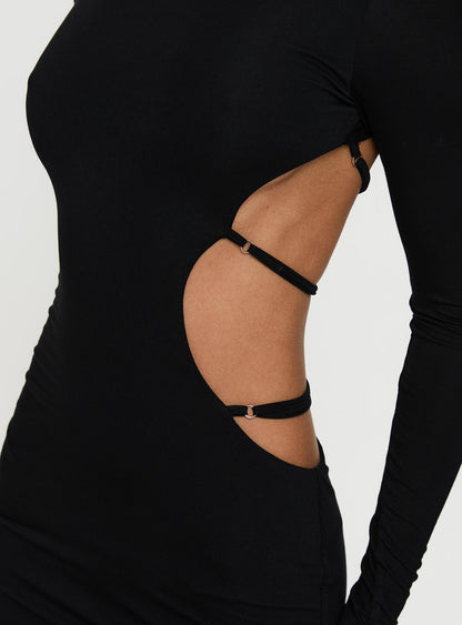 Rowin Uzun Kollu Mini Elbise Siyah