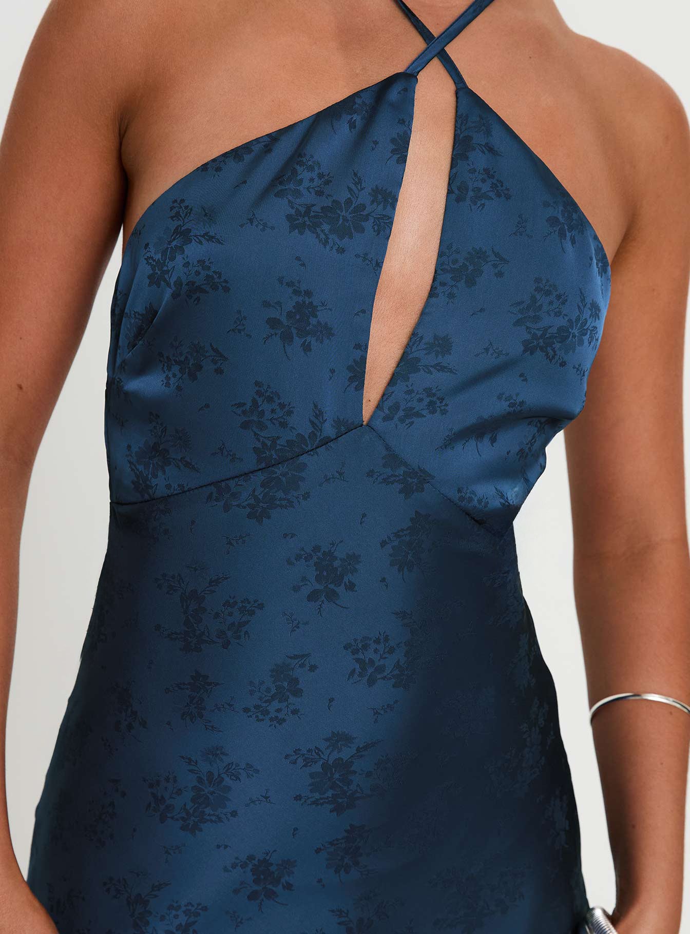 Limosina Boyundan Bağlamalı Maxi Elbise Lacivert