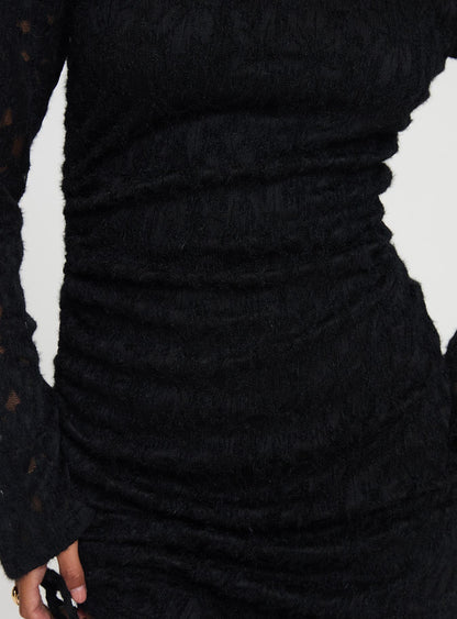 Que Sera Uzun Kollu Mini Elbise Siyah