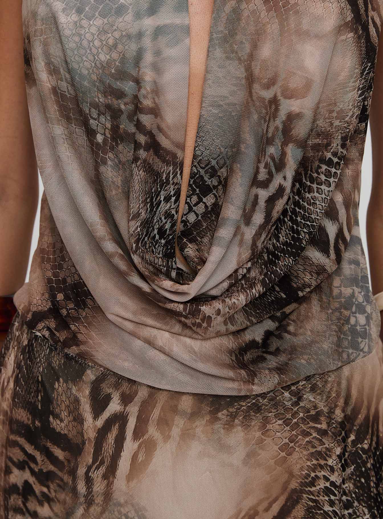 Bossa Nova Boyundan Bağlamalı Mini Elbise Yılan