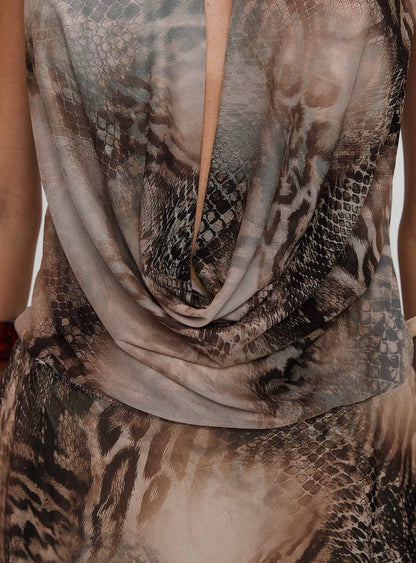 Bossa Nova Boyundan Bağlamalı Mini Elbise Yılan