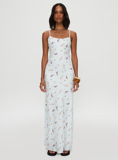 Şarküteri Maxi Elbise Mavi